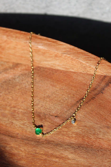 14K Gold Emerald Drop Necklace