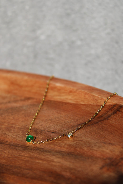 14K Gold Emerald Drop Necklace