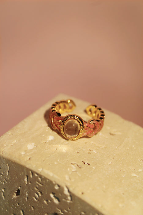 Rose Quartz Enamel Ring